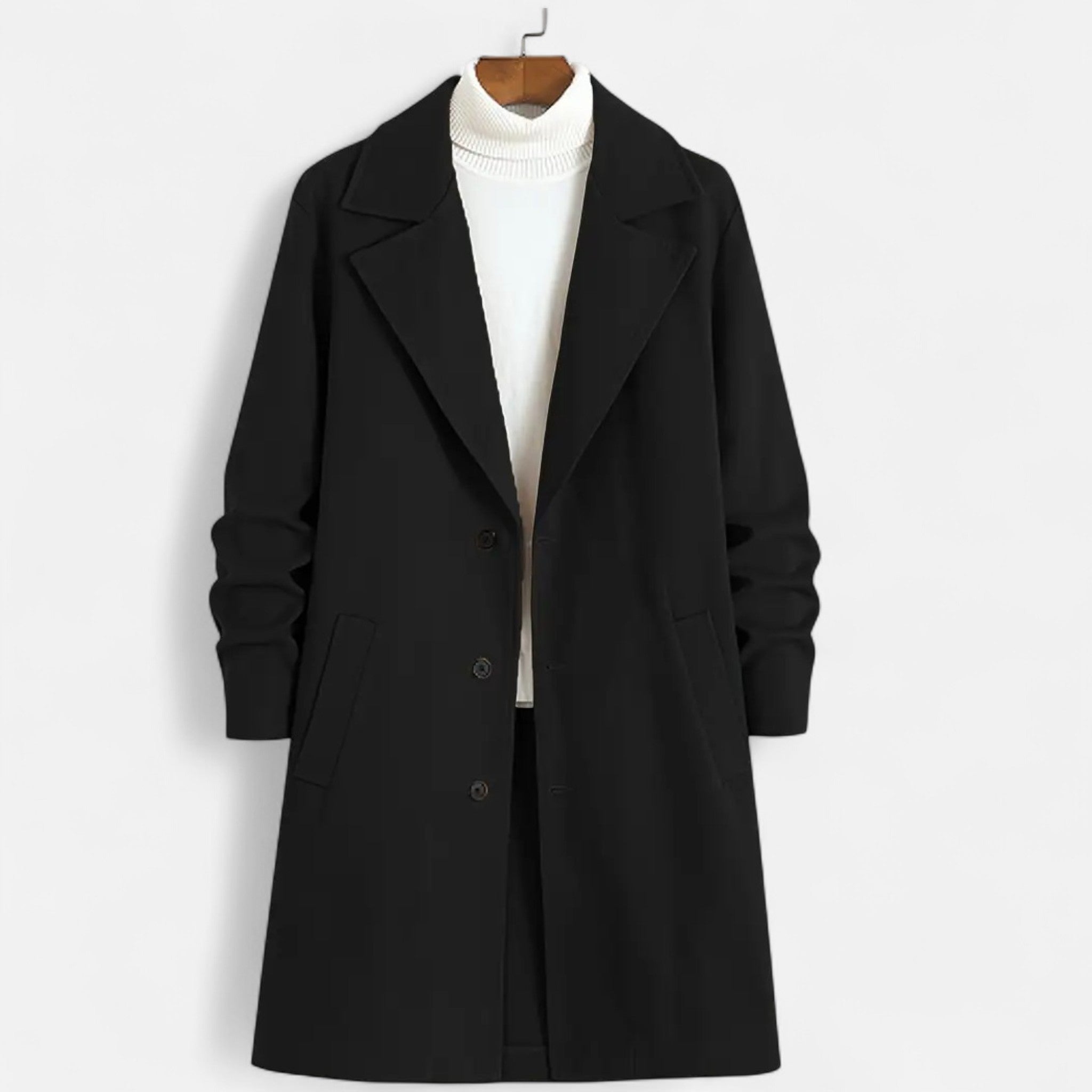 Monorez | Men’s Classic Long Coat – Notch Lapel Elegance